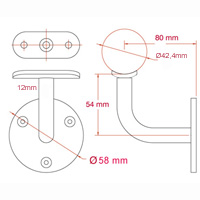 Support fixe - A4 brillant Marine Support main courante Supports Inox 06-010B-16M