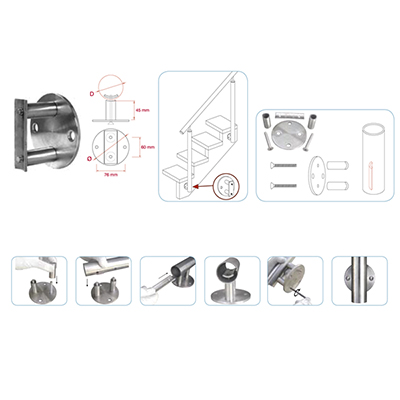 Support lat�ral platine � plaque de tube A2 �42,4mm pour int�rieur en acier inox 304 satin�